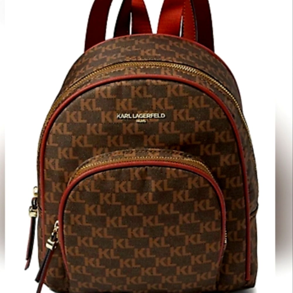Karl Lagerfeld Backpack Womens Small Brown Cara Nylon Logo